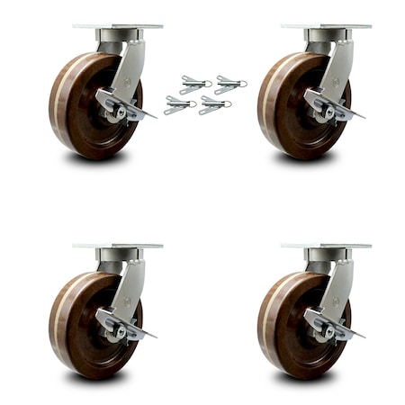 Service Caster 8 Inch Heavy Duty High Temp Phenolic Caster with Brakes and Swivel Locks, 4PK SCC-KP92S830-PHRHT-SLB-BSL-4